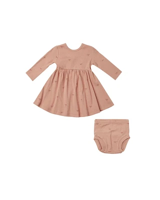 Bows Ribbed Long Sleeve Dress