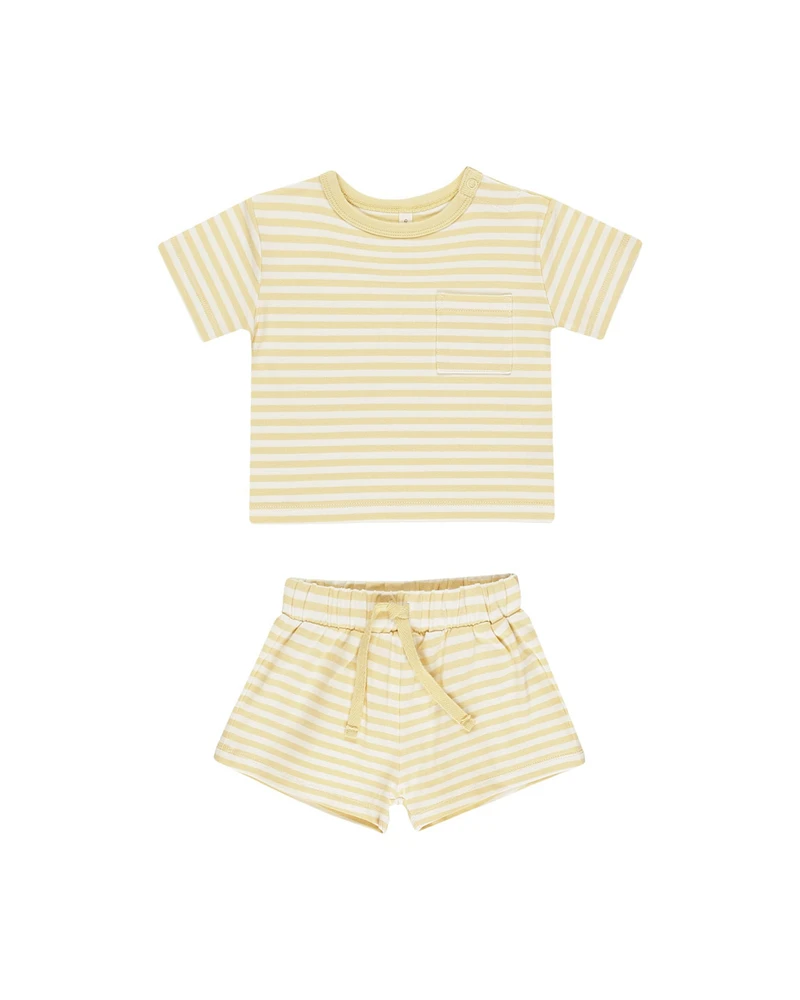 Yellow Stripe Pocket Tee + Short Set