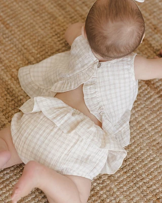 Oat Check Ruffled Tulip Top + Bloomer Set