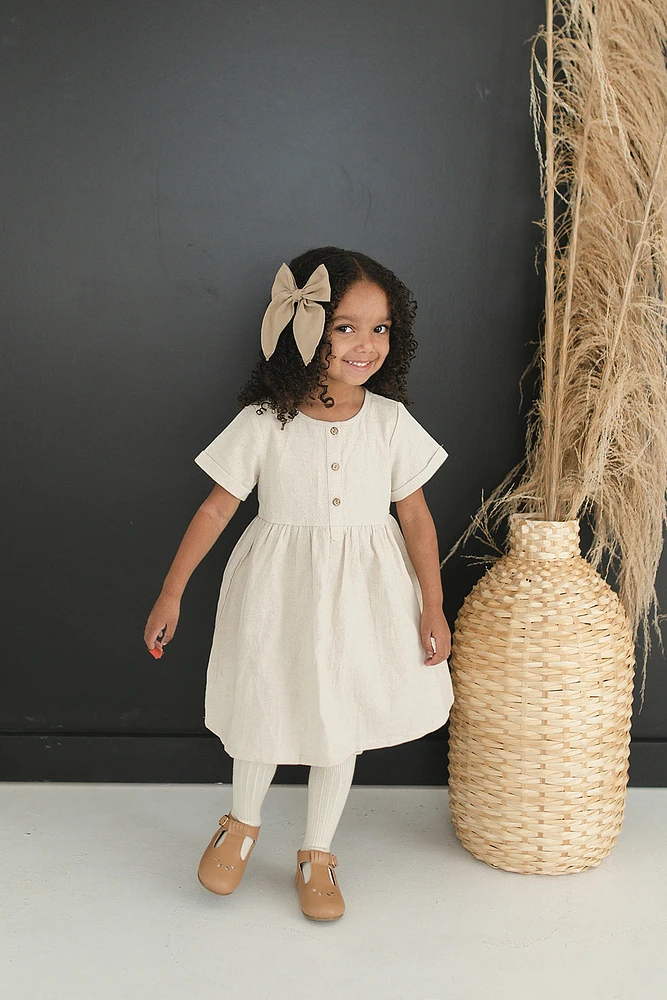 Oatmeal Linen Short Sleeve Dress