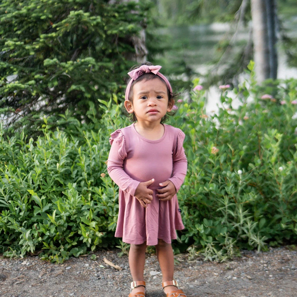 Long Sleeve Bamboo Twirl Bodysuit Dress - Dusty Rose