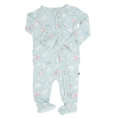 Mint Butterfly Daisy Ruffle Bamboo Sleeper