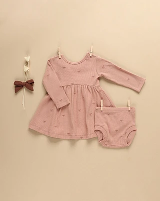 Bows Ribbed Long Sleeve Dress