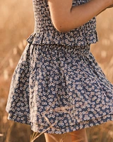 Blue Floral Tiered Mini Skirt