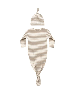 Latte Stripe Knotted Baby Gown Set