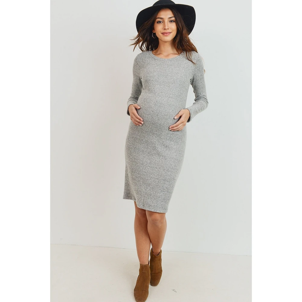 Heather Grey Ribbed Midi Maternity Dress