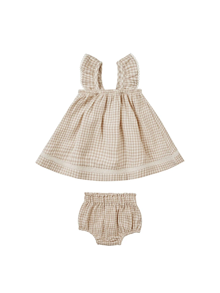 Oat Gingham Ruffle Tank Dress