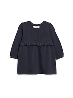 Navy Waffle Ruffle Dress