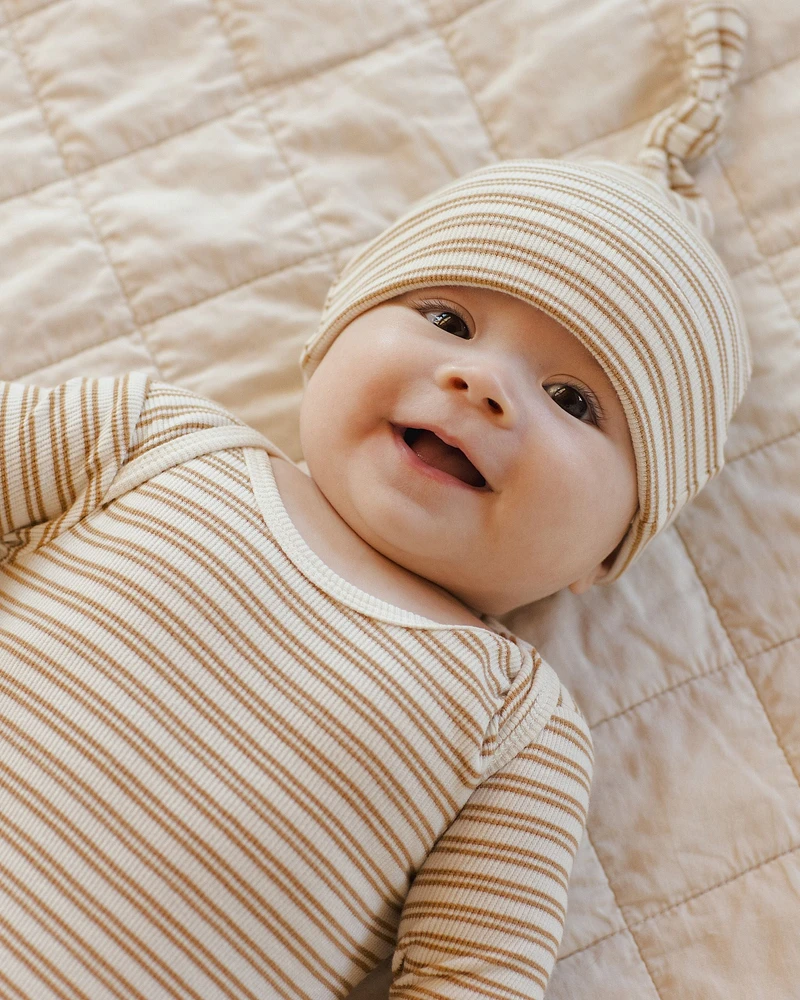 Golden Stripe Knotted Baby Gown Set