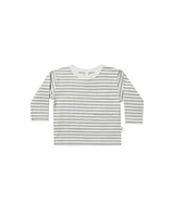 Dusty Blue Stripe Long Sleeve Pocket Tee