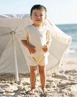 Yellow Stripe Pocket Tee + Short Set