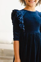 Navy Velvet Ruffle Twirl Dress