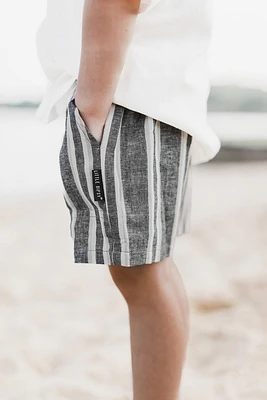 Charcoal Stripe Linen Shorts
