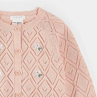Rose Floral Pointelle Knit Cardigan