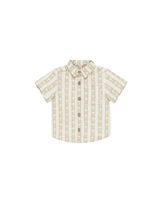Palm Stripe Collared Short Sleeve Shirt