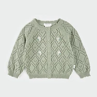 Sage Floral Pointelle Knit Cardigan