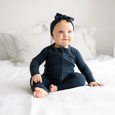 Navy Ribbed Zip Romper