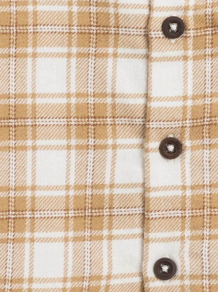 Latte Plaid Flannel Button Down