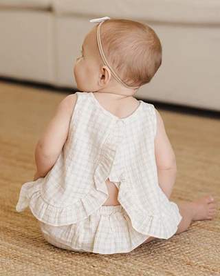 Oat Check Ruffled Tulip Top + Bloomer Set