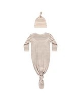 Golden Stripe Knotted Baby Gown Set