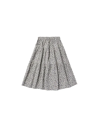 Blue Ditsy Tiered Midi Skirt