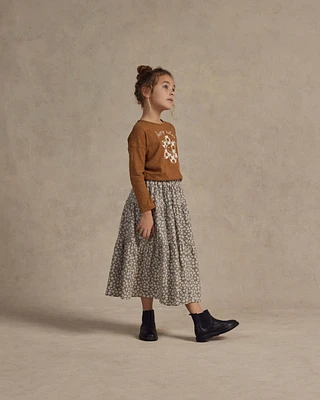 Blue Ditsy Tiered Midi Skirt
