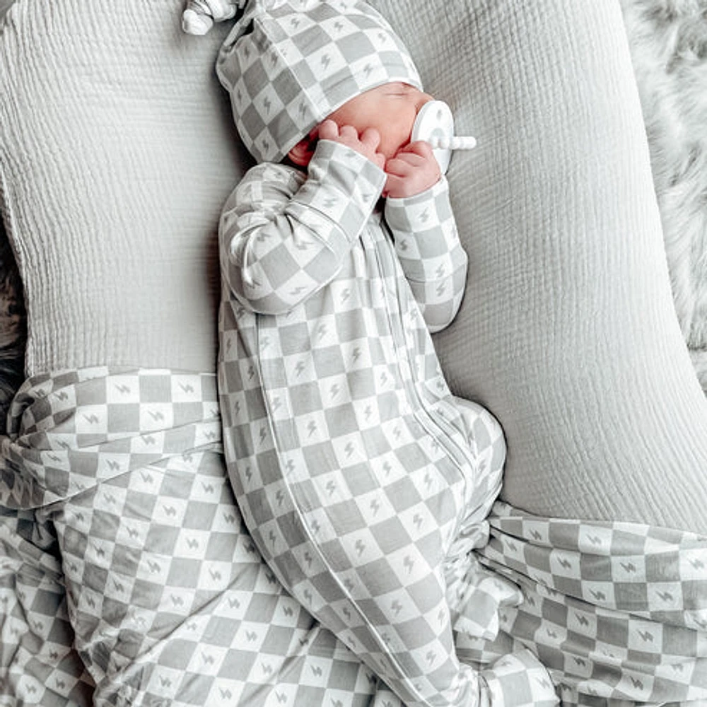 Checkered Lightning Bolt Zip Romper