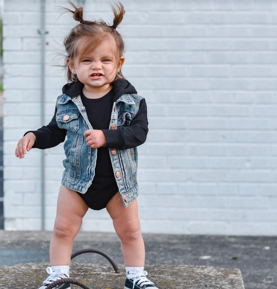 Hooded Denim Jacket - Black