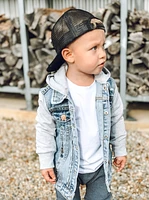 Hooded Denim Jacket - Grey