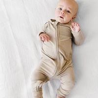 Taupe Ribbed Zip Romper