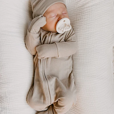 Taupe Ribbed Zip Romper