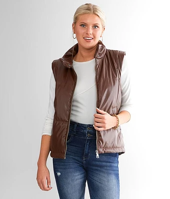 Faux Leather Puffer Vest