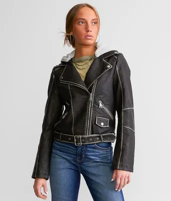 Vigoss Hooded Faux Leather Jacket