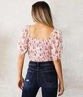 Floral Front Tie Chiffon Cropped Top