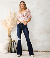 Floral Front Tie Chiffon Cropped Top