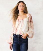 A. Peach Marbled Chiffon Top