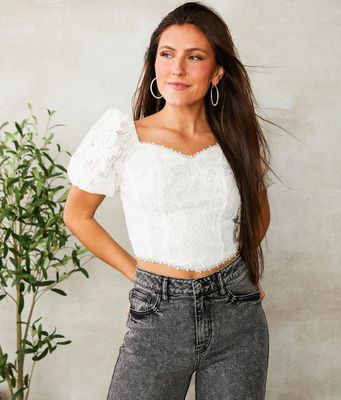 A. Peach Sweetheart Lace Cropped Top
