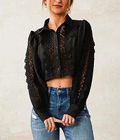 Crochet Trim Cropped Blouse