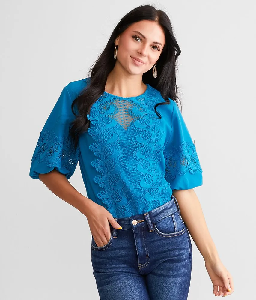 A. Peach Crochet Overlay Top