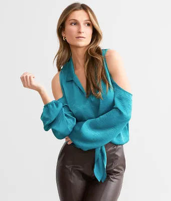 Willow & Root Cold Shoulder Satin Blouse