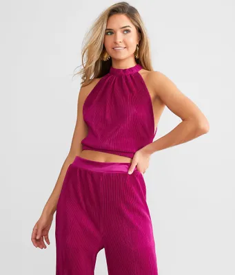 red by BKE Pleated Halter Tank Top