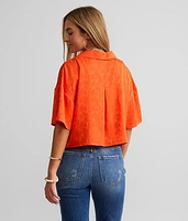 Tonal Jacquard Cropped Blouse