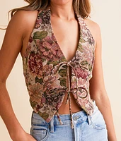 Floral Jacquard Halter Vest