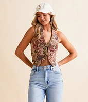 Floral Jacquard Halter Vest