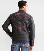 Black Bird Distressed Faux Leather Jacket