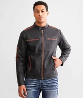 Black Bird Distressed Faux Leather Jacket