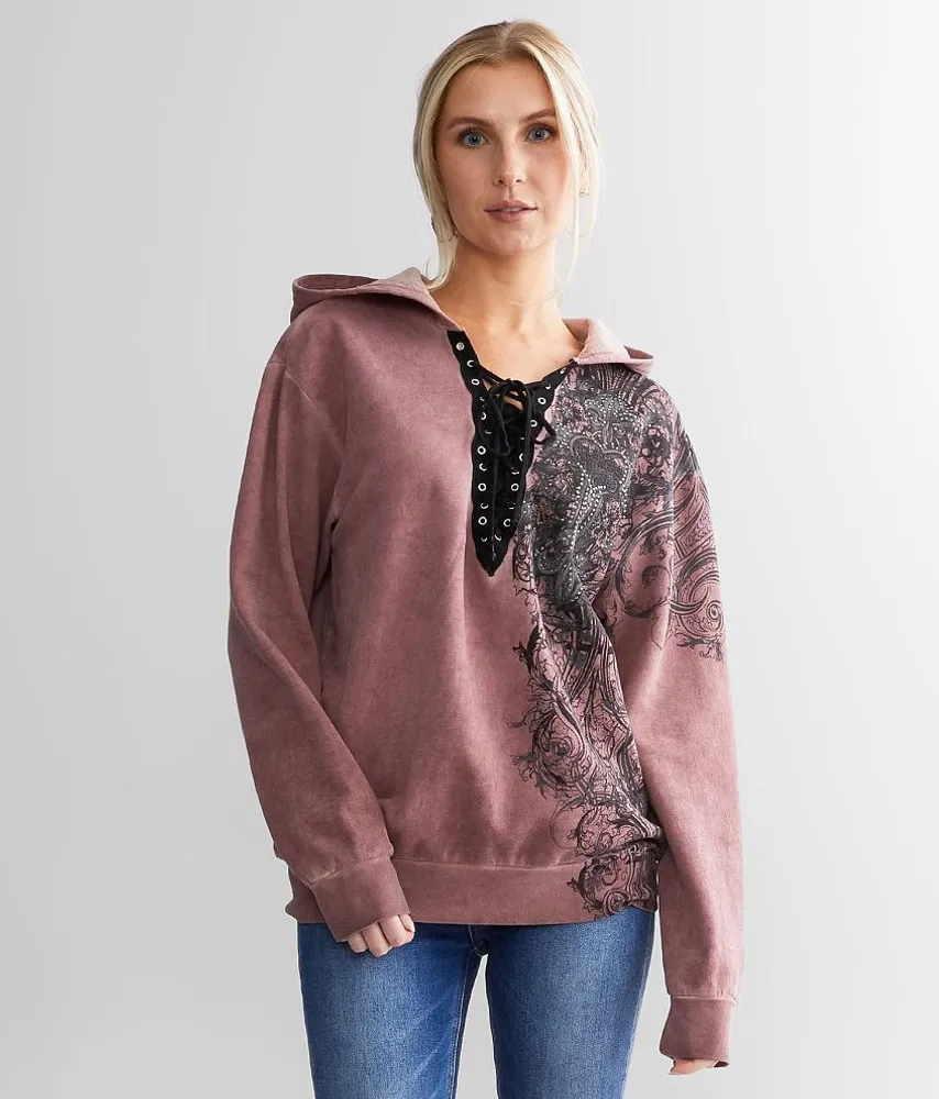 Affliction Blossom Lace-up Hooded Sweatshirt