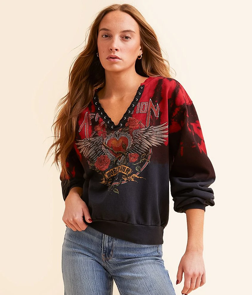 Affliction Heart & Roses Lace-Up Pullover