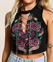 Sacred Sermon Lace-Up Cropped Tank Top