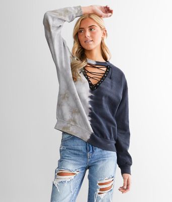 Gilded Intent Bleached Lace-Up Sweatshirt